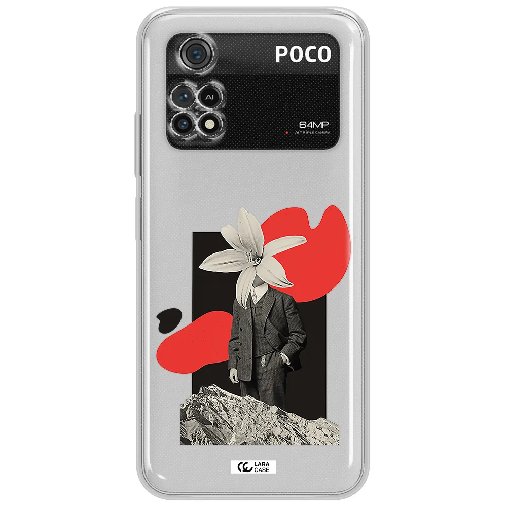 A Man In A Suit With A Flower Head Xiaomi Poco M4 Pro 4G Clear Tpu Case