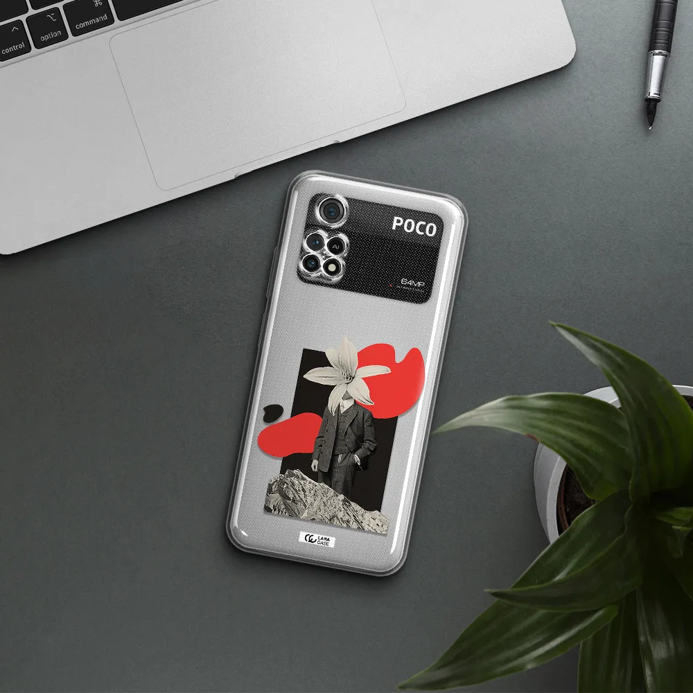 A Man In A Suit With A Flower Head Xiaomi Poco M4 Pro 4G Clear Tpu Case