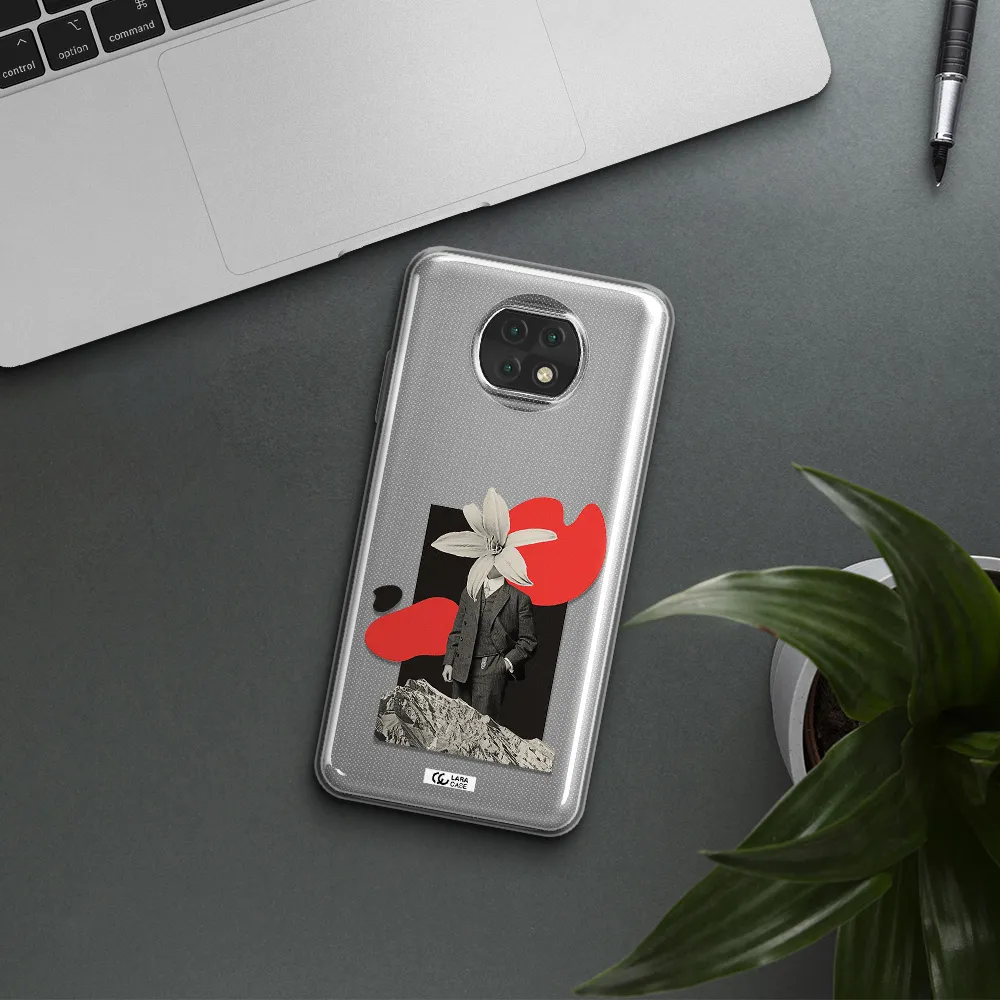 A Man In A Suit With A Flower Head Xiaomi Redmi Note 9T Clear Tpu Case