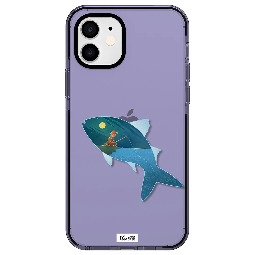 a fish with a man fishing Apple iPhone 11 impact Lilac Case