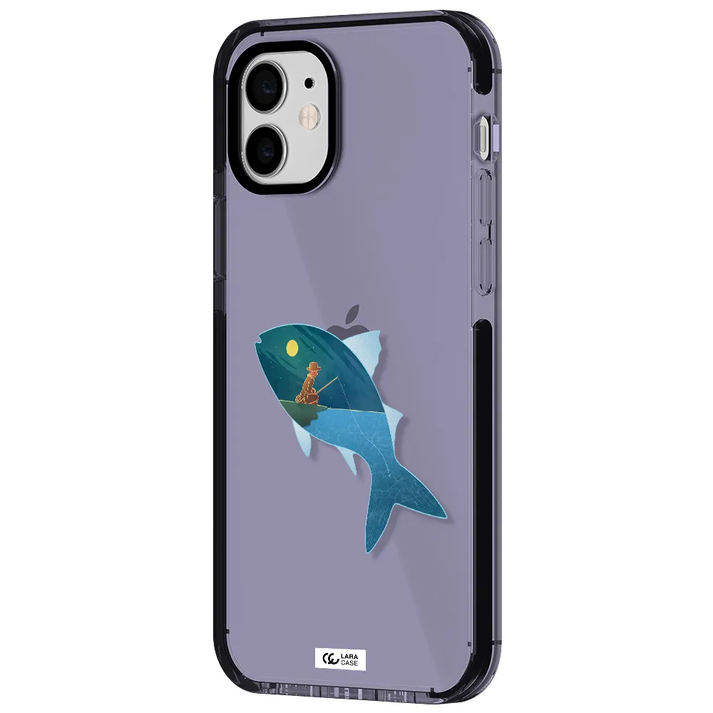 a fish with a man fishing Apple iPhone 11 impact Lilac Case