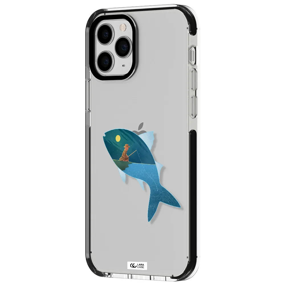 a fish with a man fishing Apple iPhone 11 pro impact black border Case