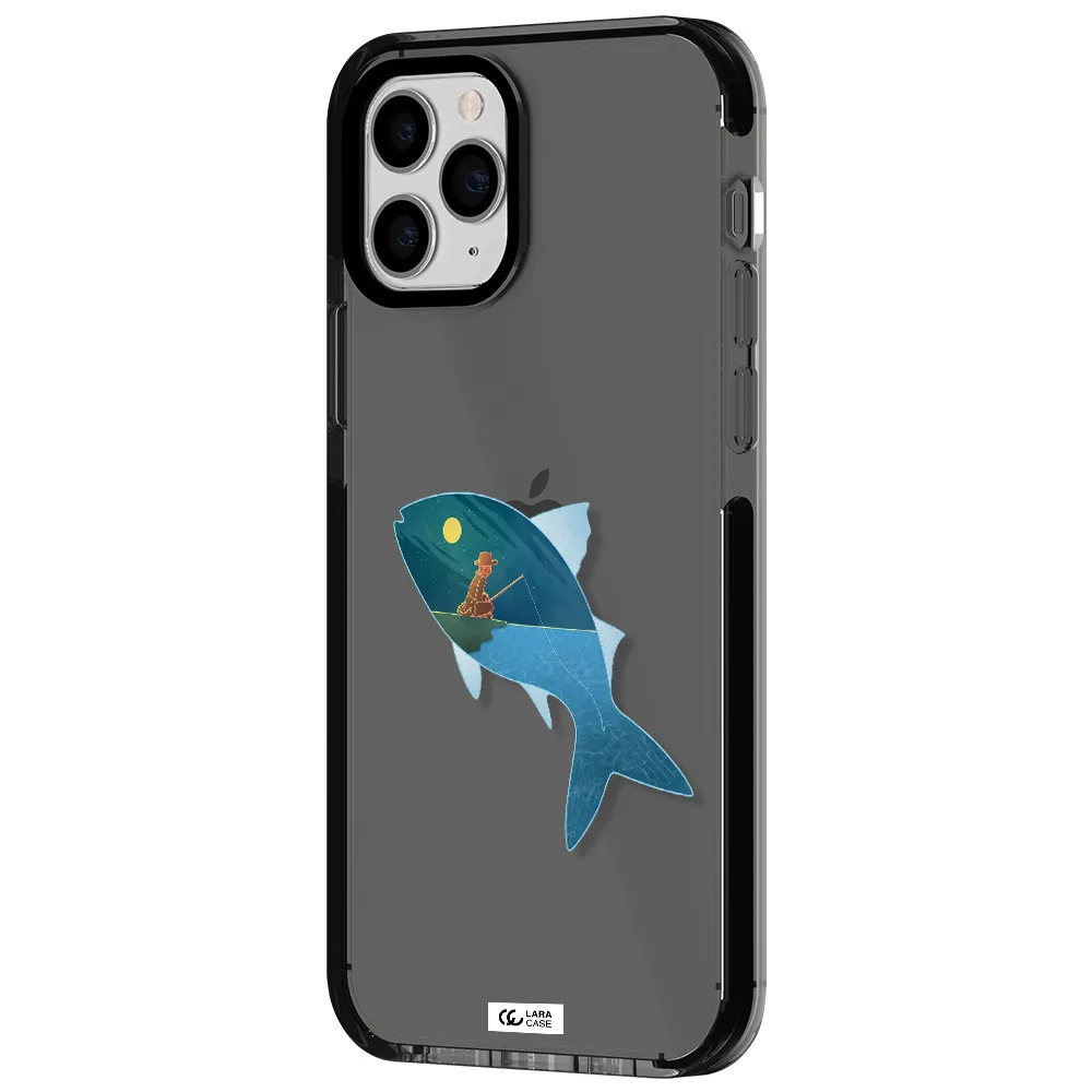 a fish with a man fishing Apple iPhone 11 pro impact Smoke Black Case