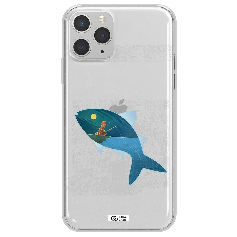 a fish with a man fishing Apple iPhone 11 pro max Clear TPU Case