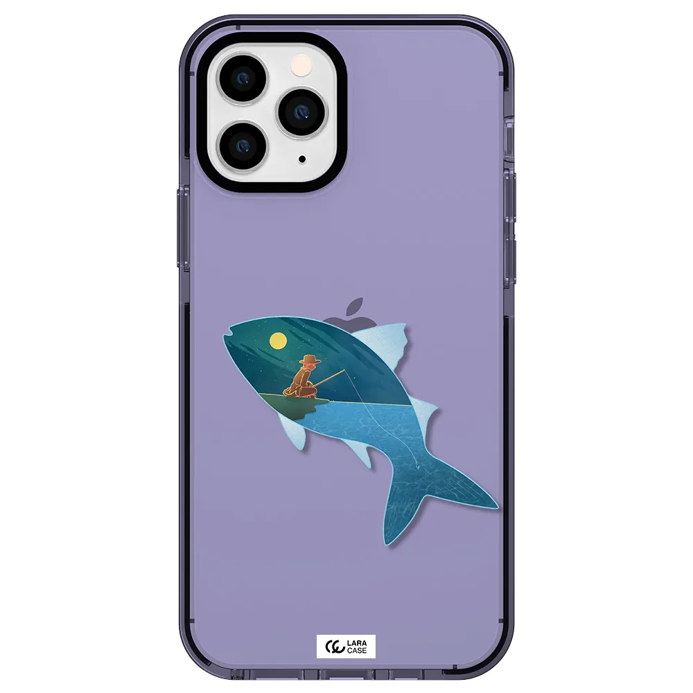 a fish with a man fishing Apple iPhone 11 pro max impact Lilac Case
