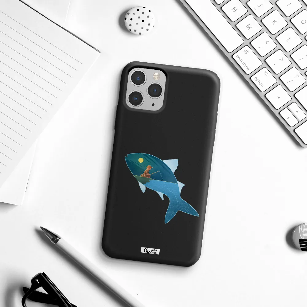 a fish with a man fishing Apple iPhone 11 pro max Silicone black Case