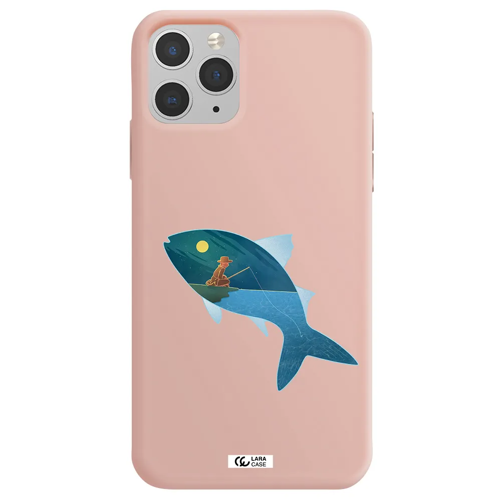 a fish with a man fishing Apple iPhone 11 pro max Silicone pastel pink Case