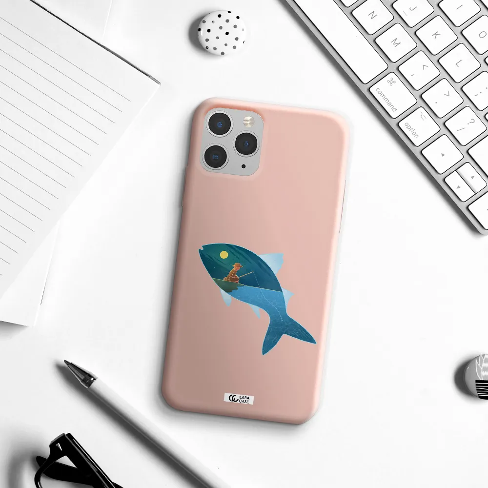 a fish with a man fishing Apple iPhone 11 pro max Silicone pastel pink Case