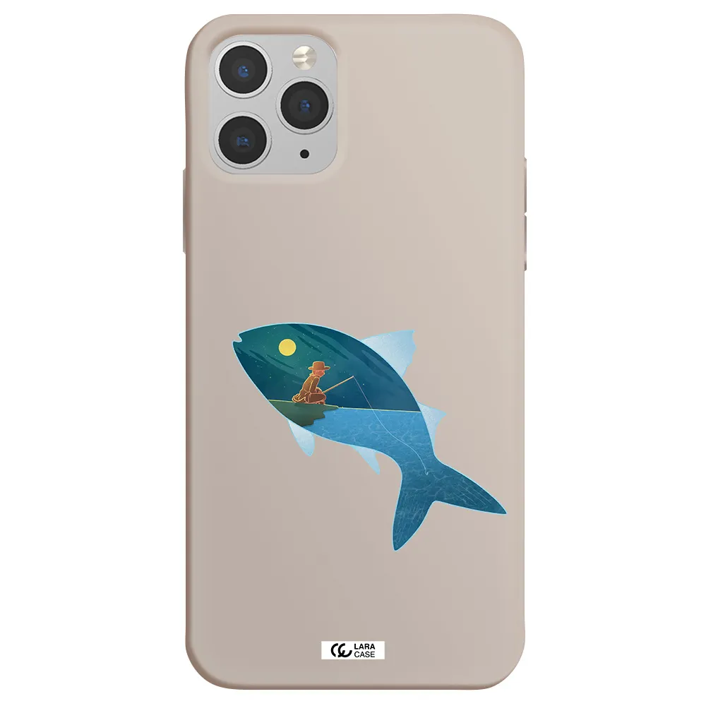 a fish with a man fishing Apple iPhone 11 pro Silicone Stone Case