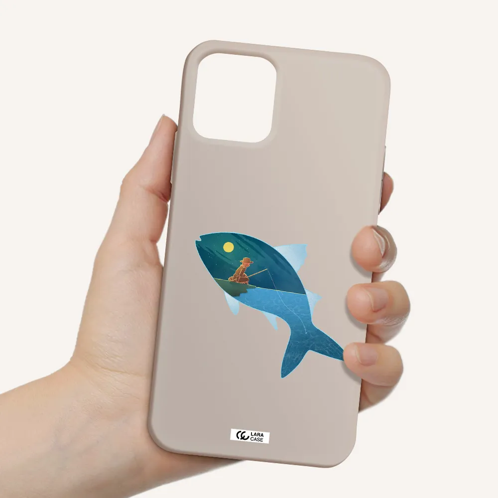 a fish with a man fishing Apple iPhone 11 pro Silicone Stone Case