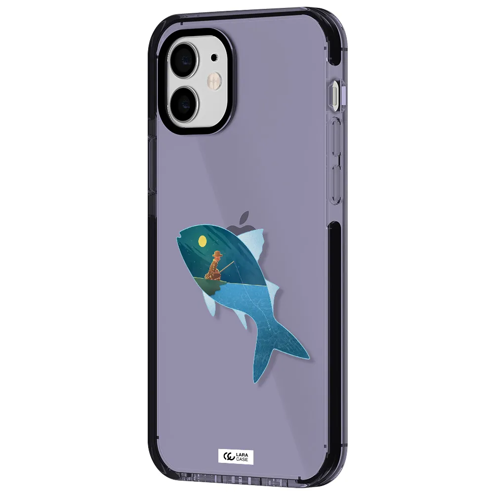 a fish with a man fishing Apple iPhone 12 impact Lilac Case