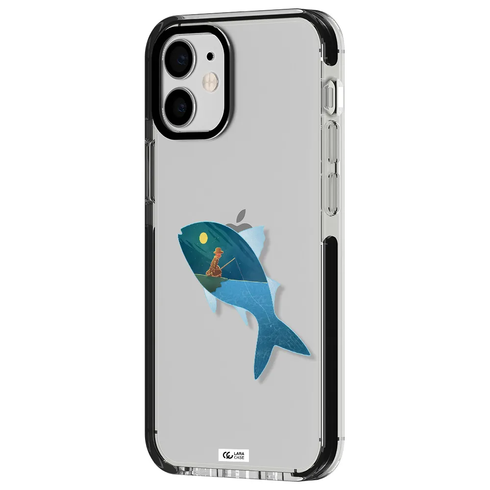 a fish with a man fishing Apple iPhone 12 mini impact black border Case