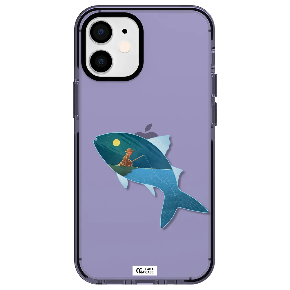 a fish with a man fishing Apple iPhone 12 mini impact Lilac Case