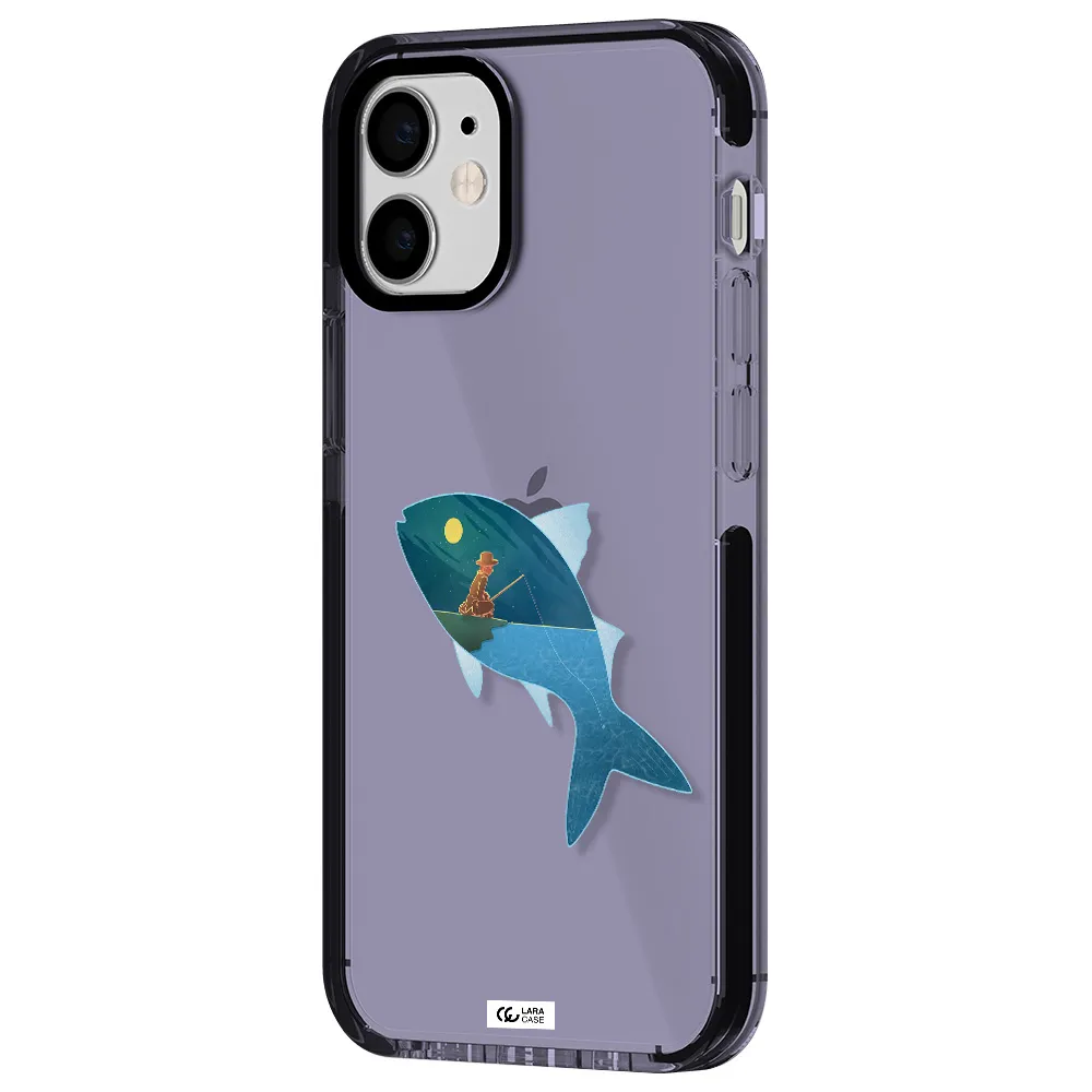 a fish with a man fishing Apple iPhone 12 mini impact Lilac Case