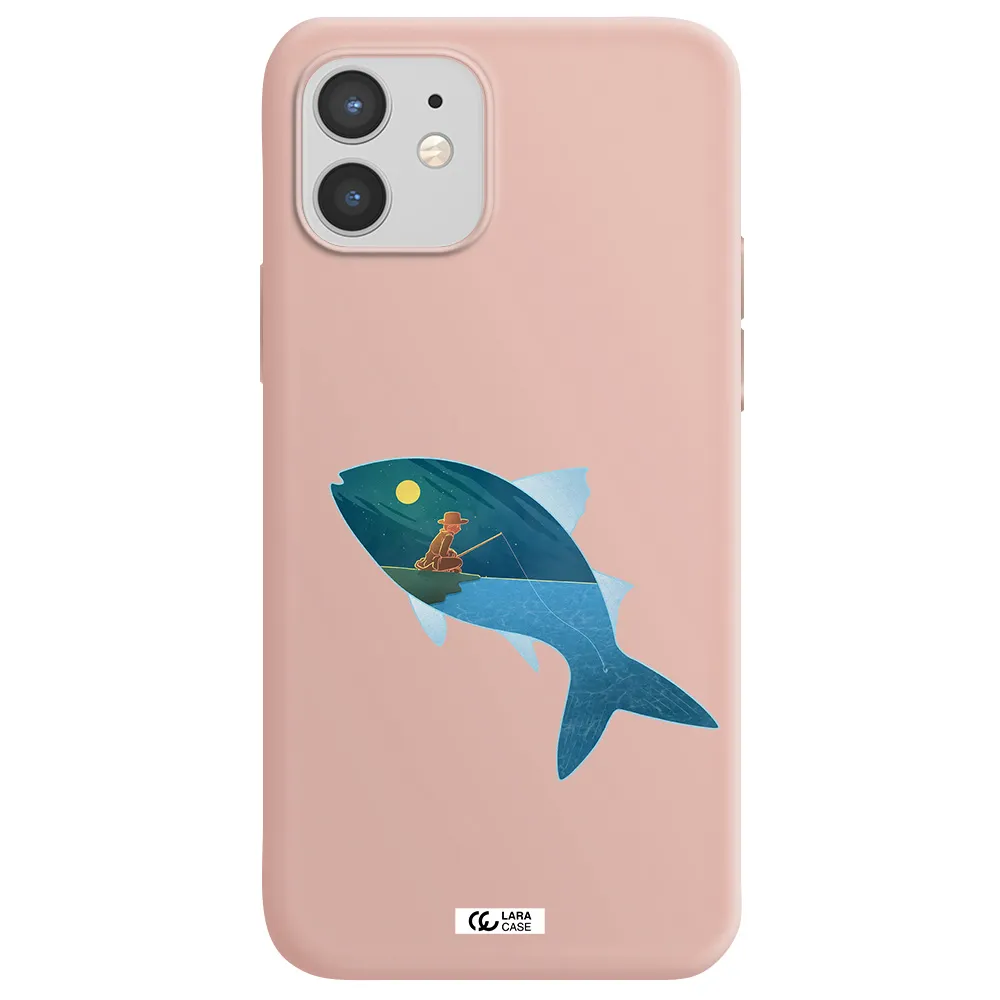 a fish with a man fishing Apple iPhone 12 mini Silicone pastel pink Case