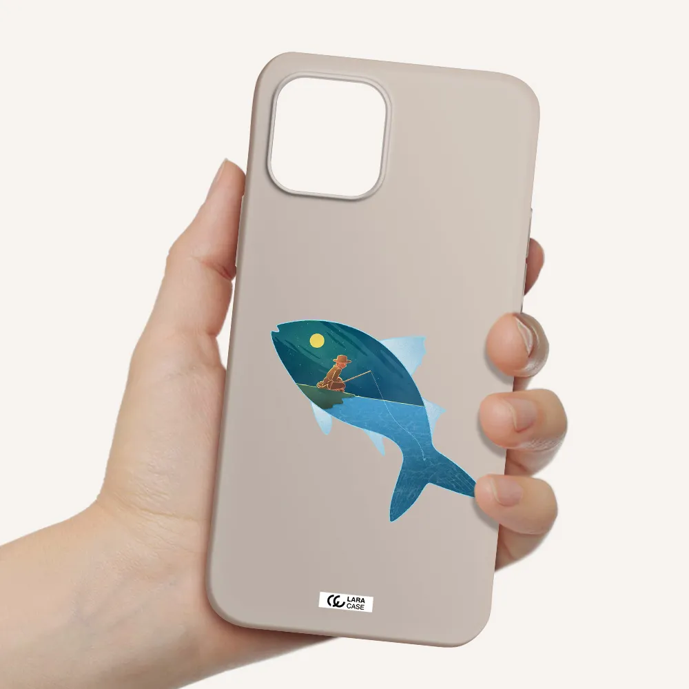a fish with a man fishing Apple iPhone 12 mini Silicone Stone Case