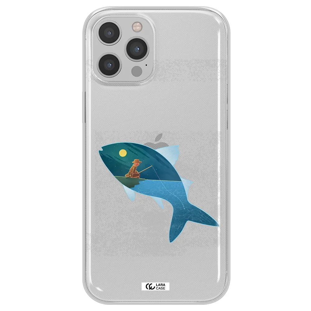 a fish with a man fishing Apple iPhone 12 pro Clear TPU Case
