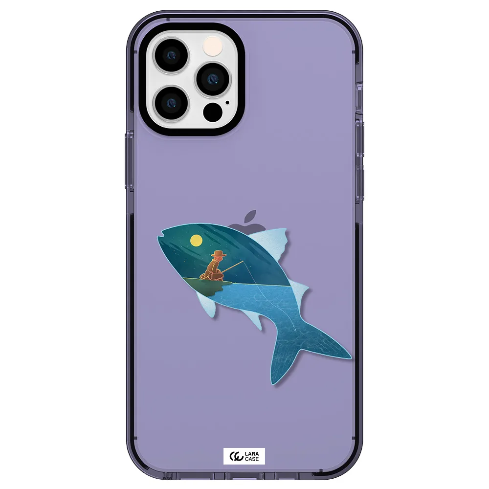 a fish with a man fishing Apple iPhone 12 pro impact Lilac Case