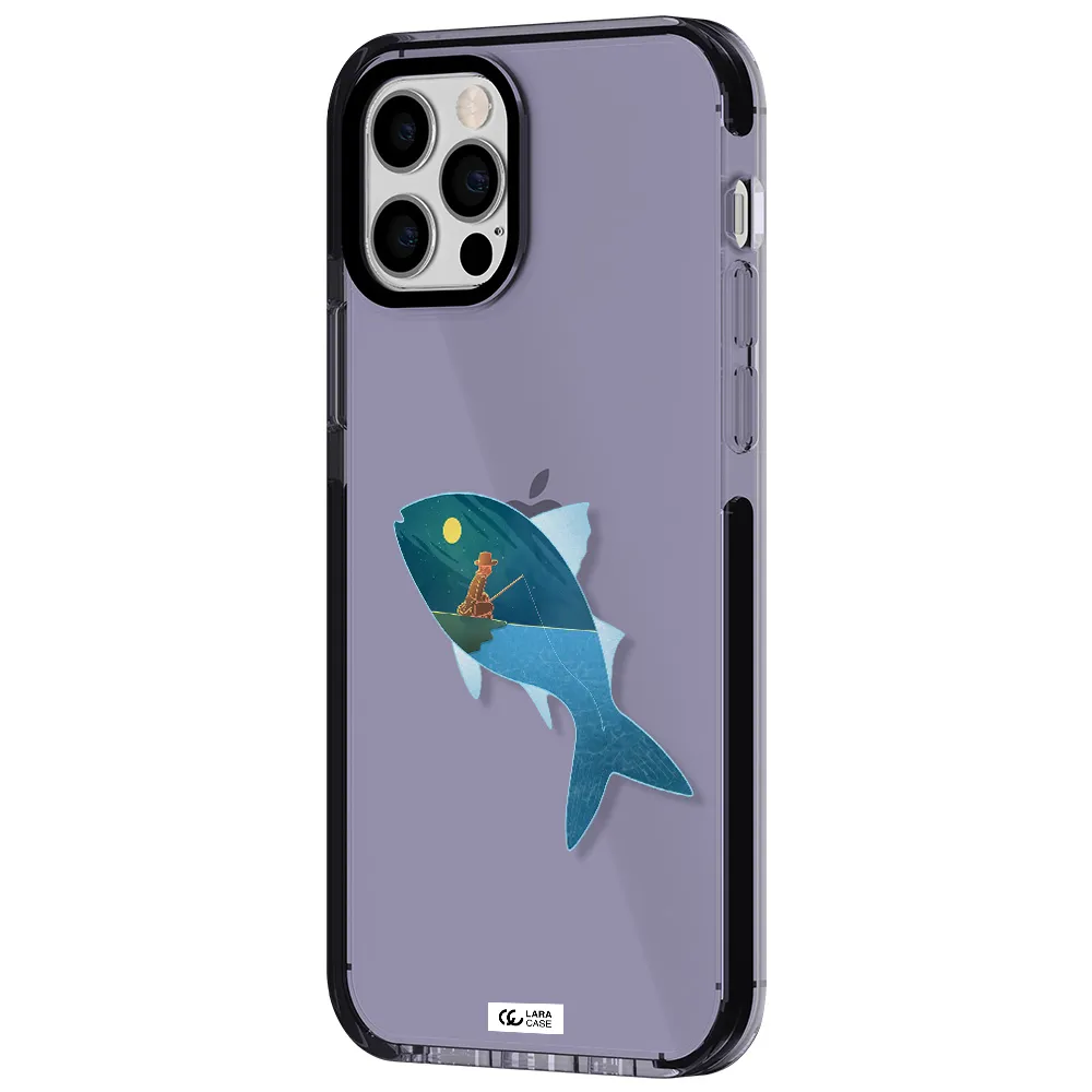 a fish with a man fishing Apple iPhone 12 pro impact Lilac Case