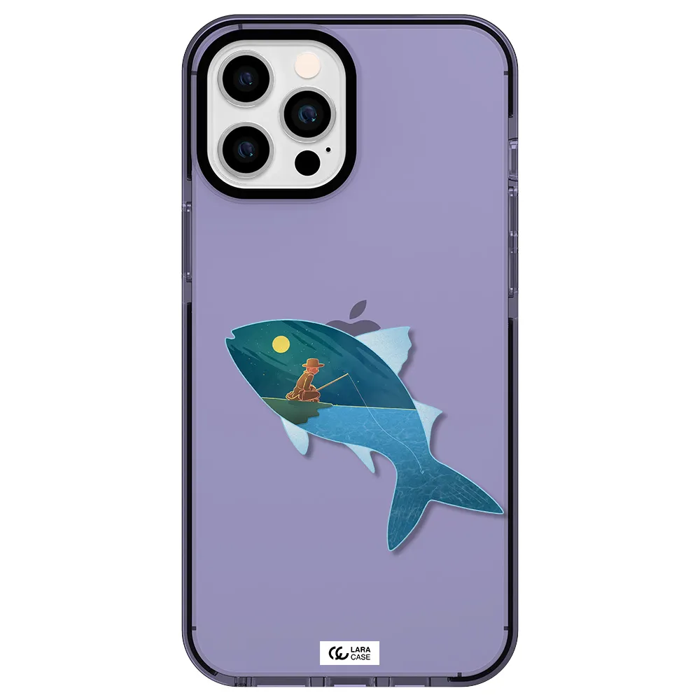 a fish with a man fishing Apple iPhone 12 pro max impact Lilac Case
