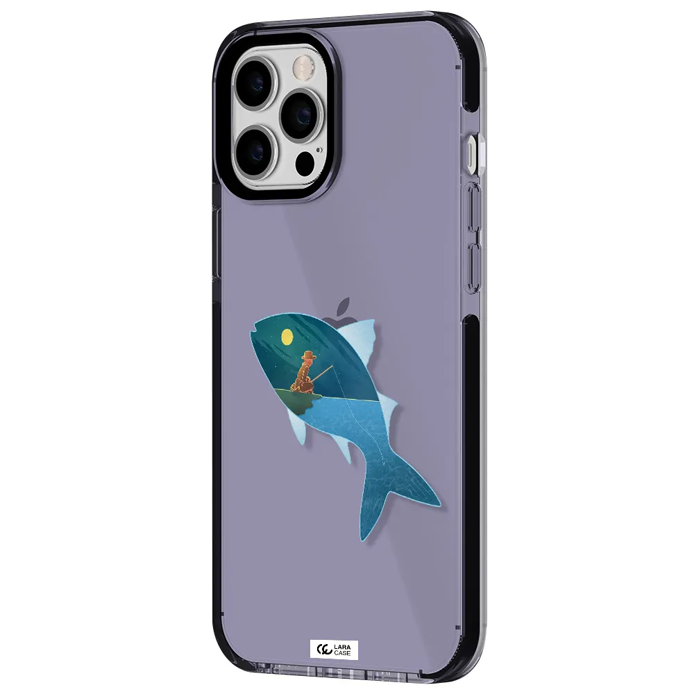 a fish with a man fishing Apple iPhone 12 pro max impact Lilac Case
