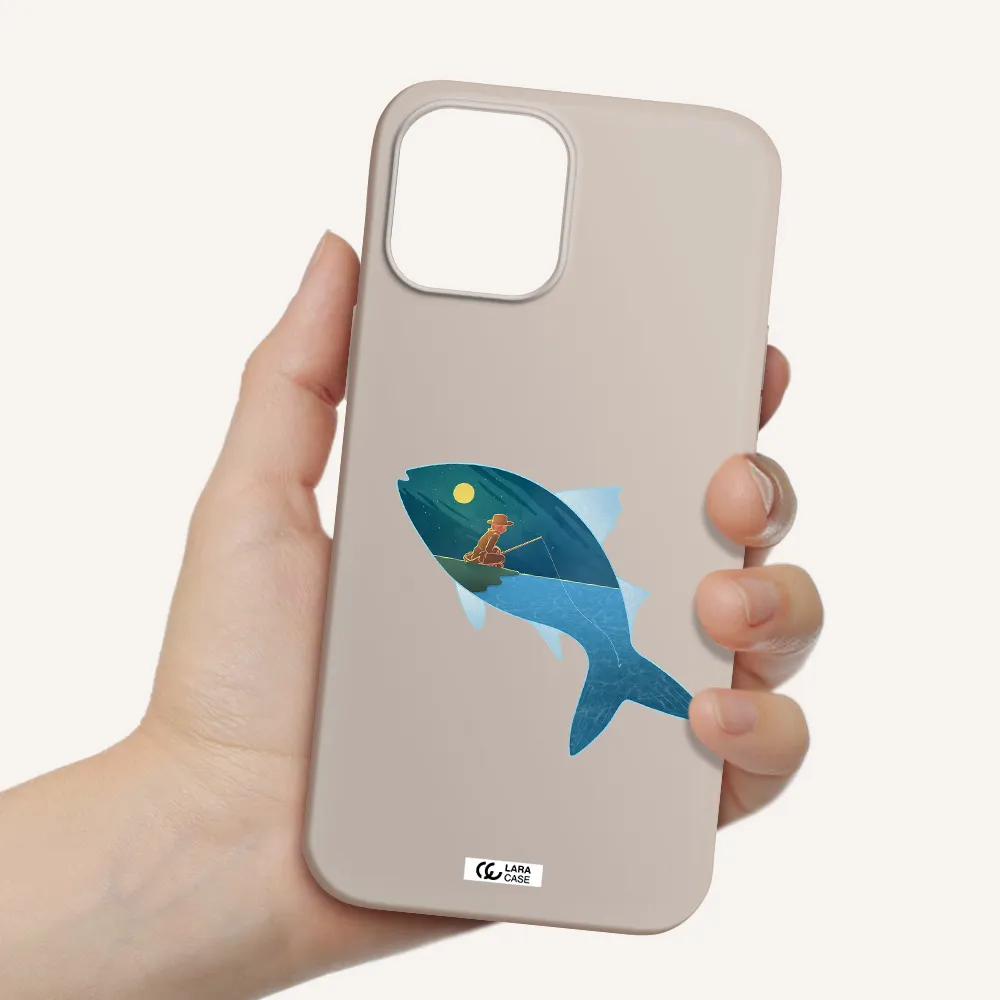 a fish with a man fishing Apple iPhone 12 pro max Silicone Stone Case