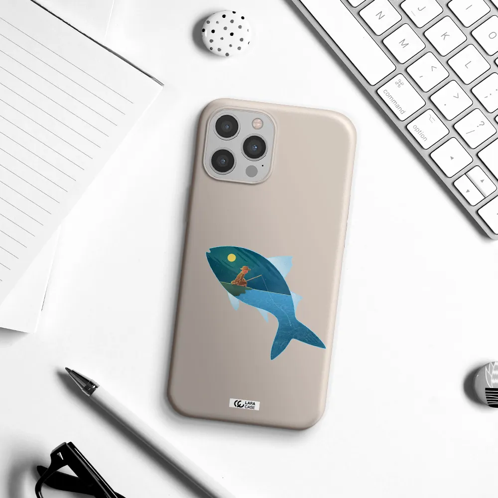 a fish with a man fishing Apple iPhone 12 pro max Silicone Stone Case