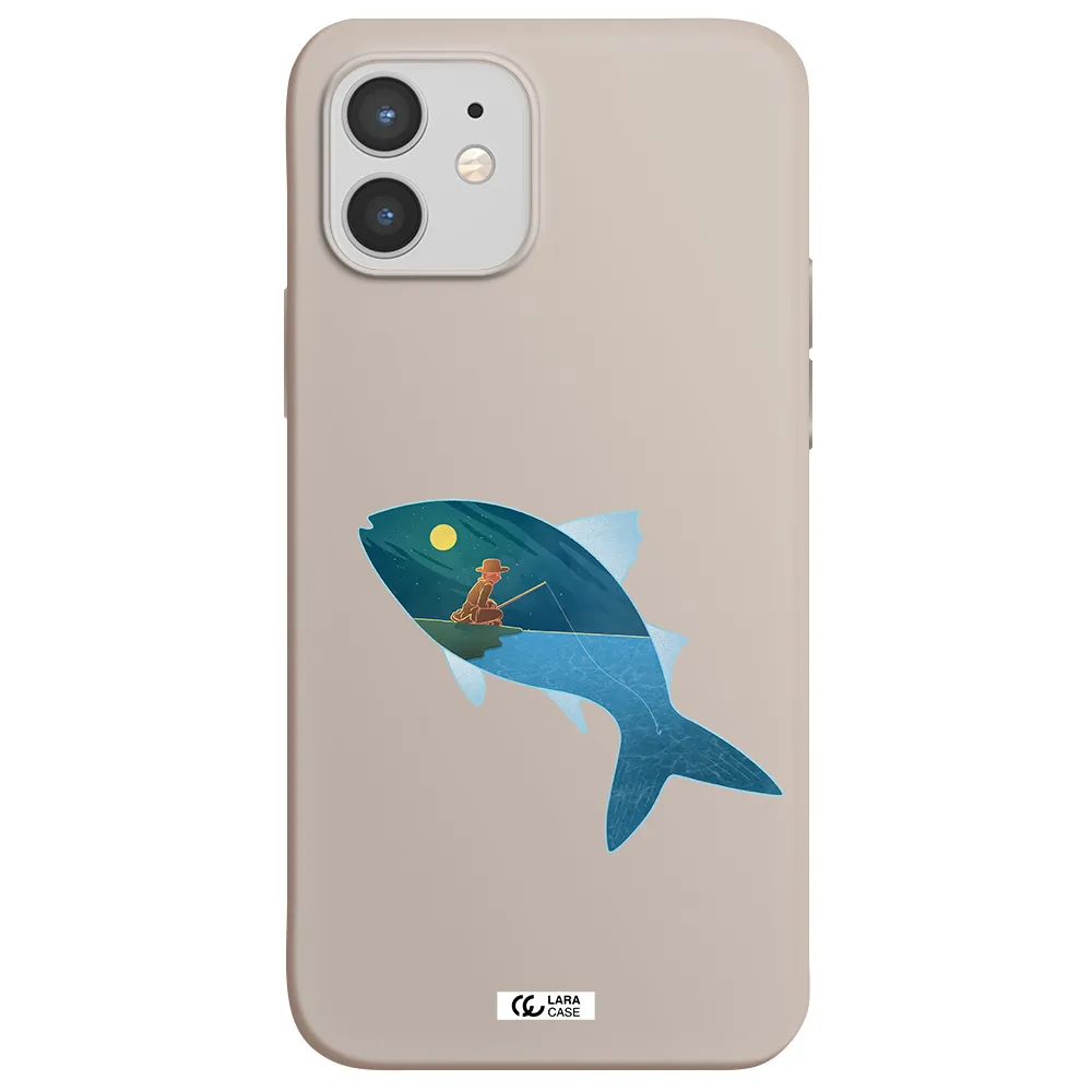 a fish with a man fishing Apple iPhone 12 Silicone Stone Case