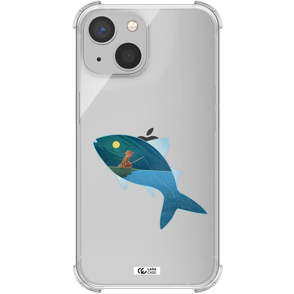 a fish with a man fishing Apple iPhone 13 Clear PC Case