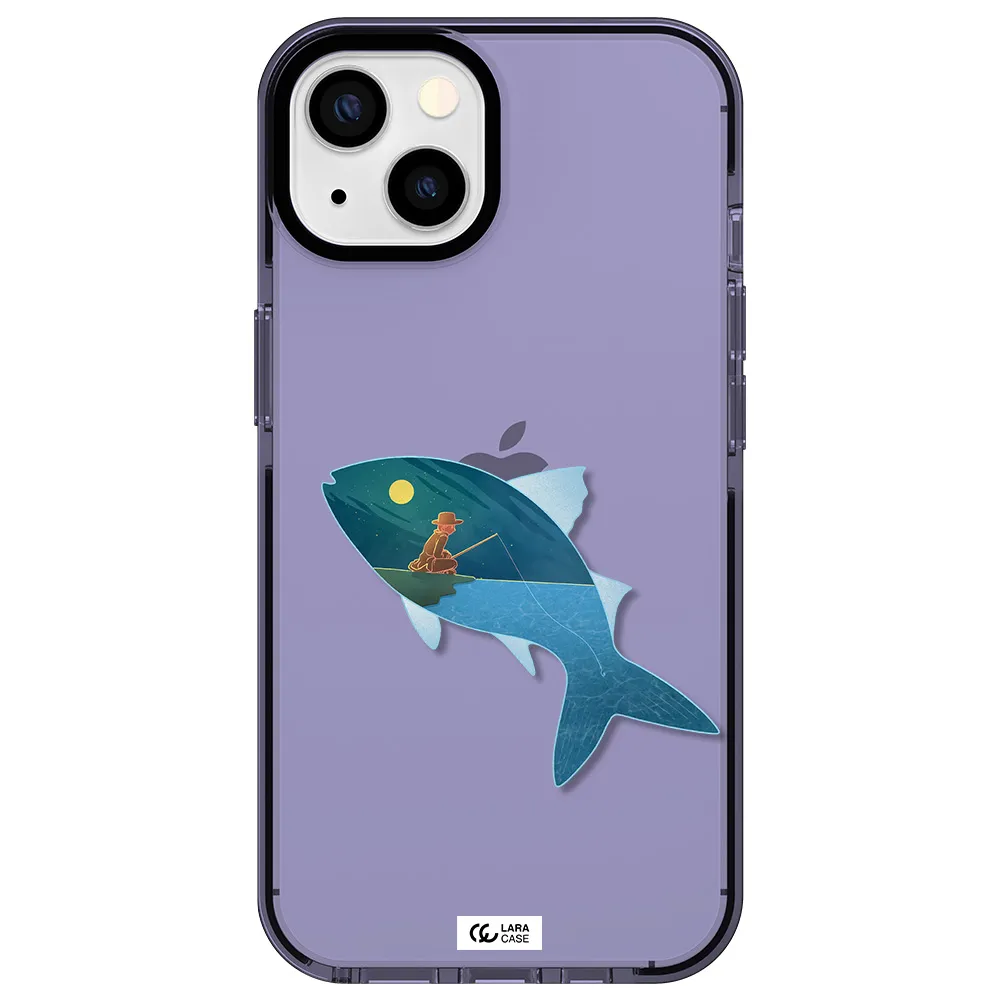 a fish with a man fishing Apple iPhone 13 impact Lilac Case