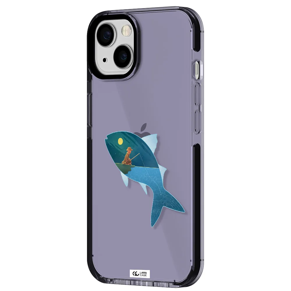 a fish with a man fishing Apple iPhone 13 impact Lilac Case