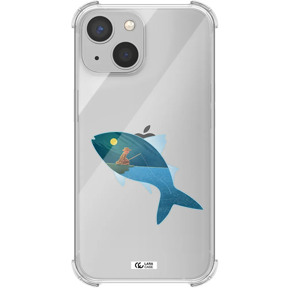 a fish with a man fishing Apple iPhone 13 mini Clear PC Case