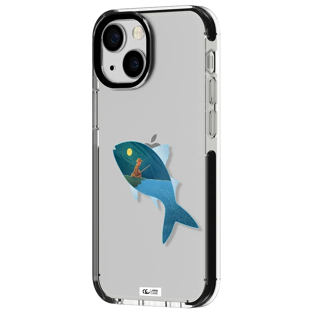 a fish with a man fishing Apple iPhone 13 mini impact black border Case