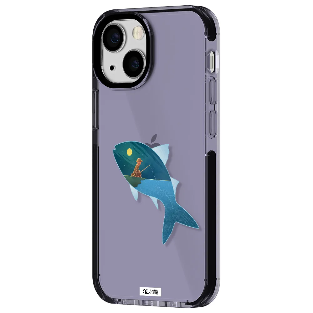 a fish with a man fishing Apple iPhone 13 mini impact Lilac Case