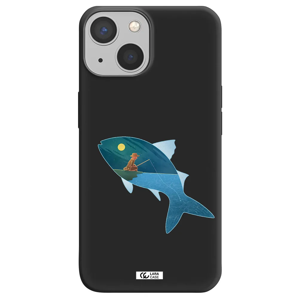 a fish with a man fishing Apple iPhone 13 mini Silicone black Case