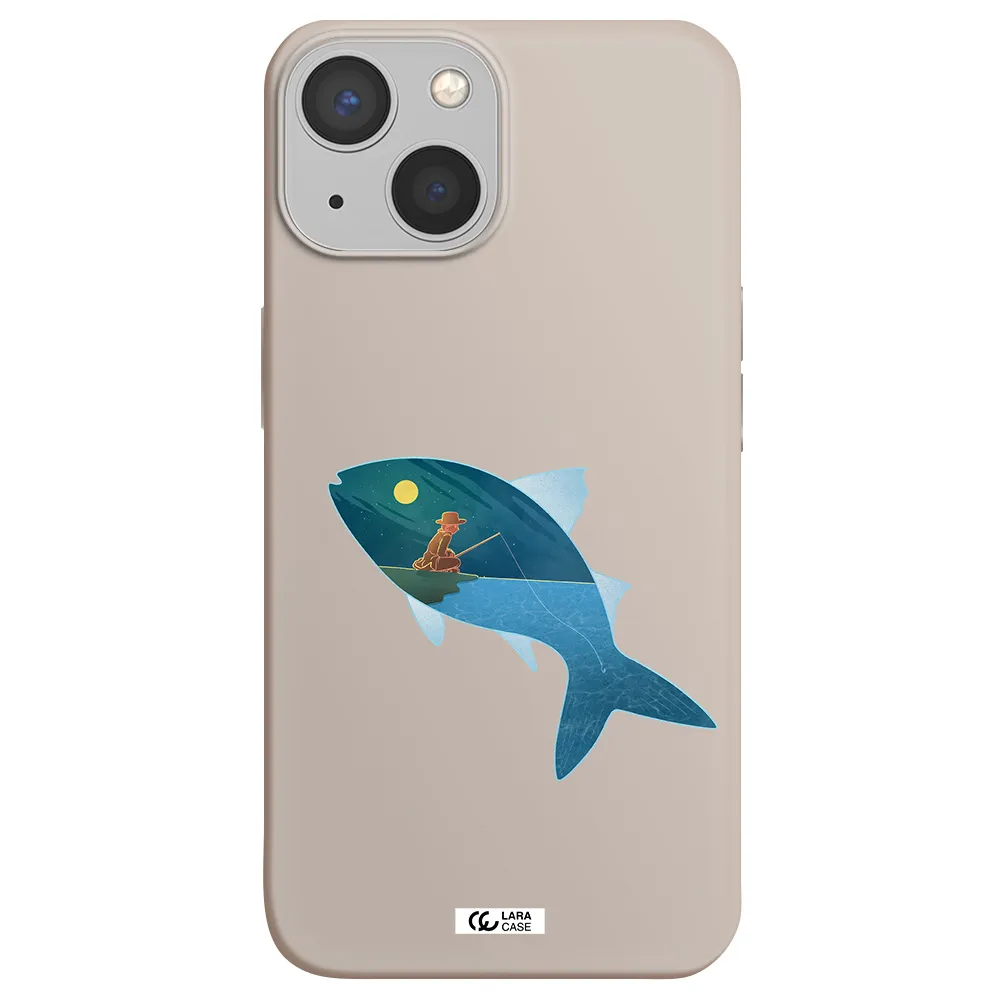 a fish with a man fishing Apple iPhone 13 mini Silicone Stone Case