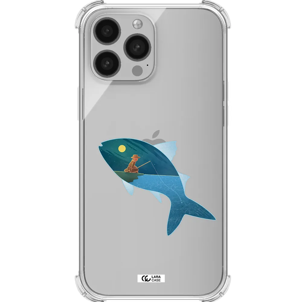 a fish with a man fishing Apple iPhone 13 Pro Clear PC Case