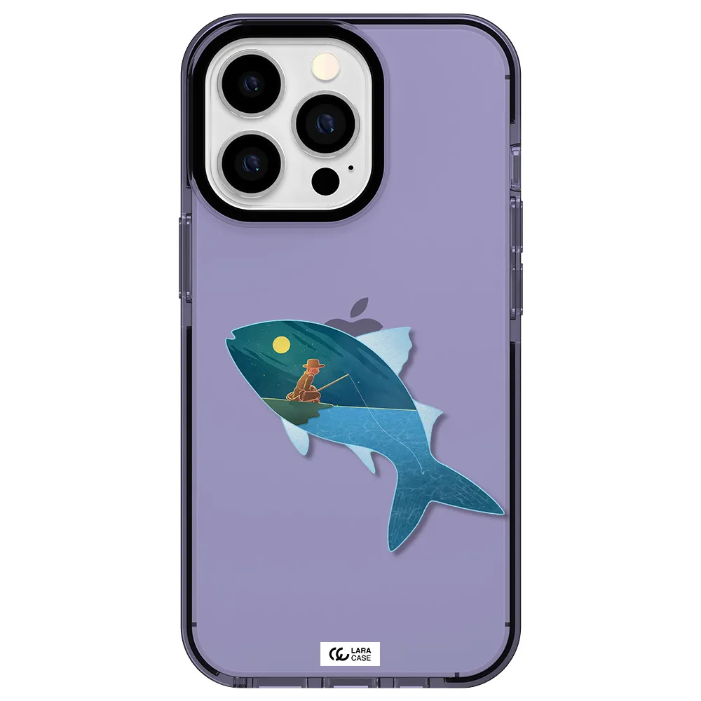 a fish with a man fishing Apple iPhone 13 Pro impact Lilac Case