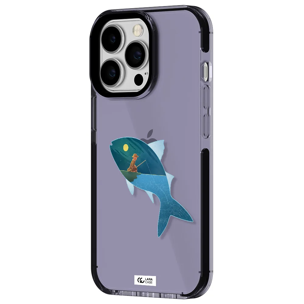 a fish with a man fishing Apple iPhone 13 Pro impact Lilac Case