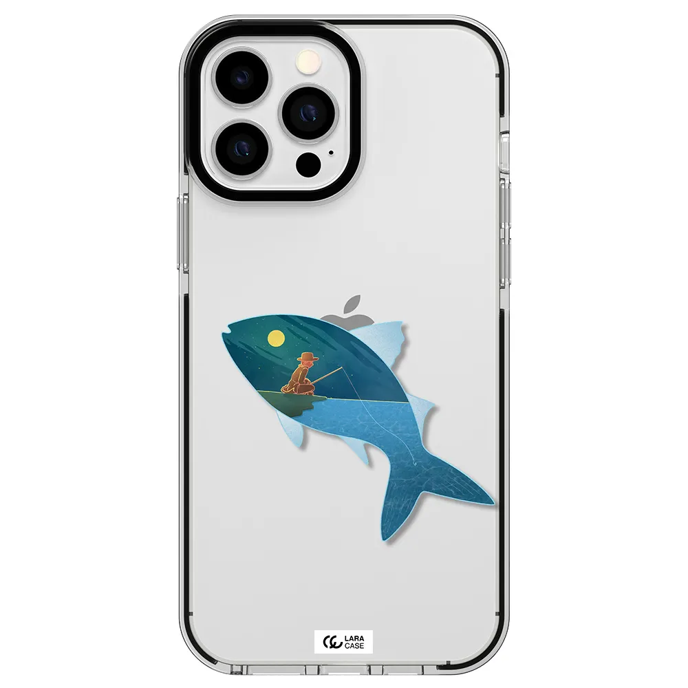 a fish with a man fishing Apple iPhone 13 Pro Max impact black border Case