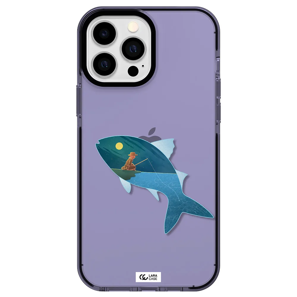 a fish with a man fishing Apple iPhone 13 Pro Max impact Lilac Case
