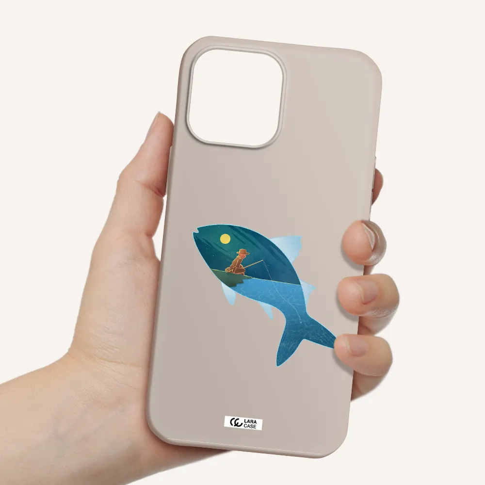 a fish with a man fishing Apple iPhone 13 Pro Silicone Stone Case