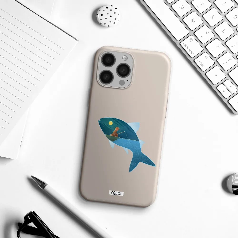 a fish with a man fishing Apple iPhone 13 Pro Silicone Stone Case
