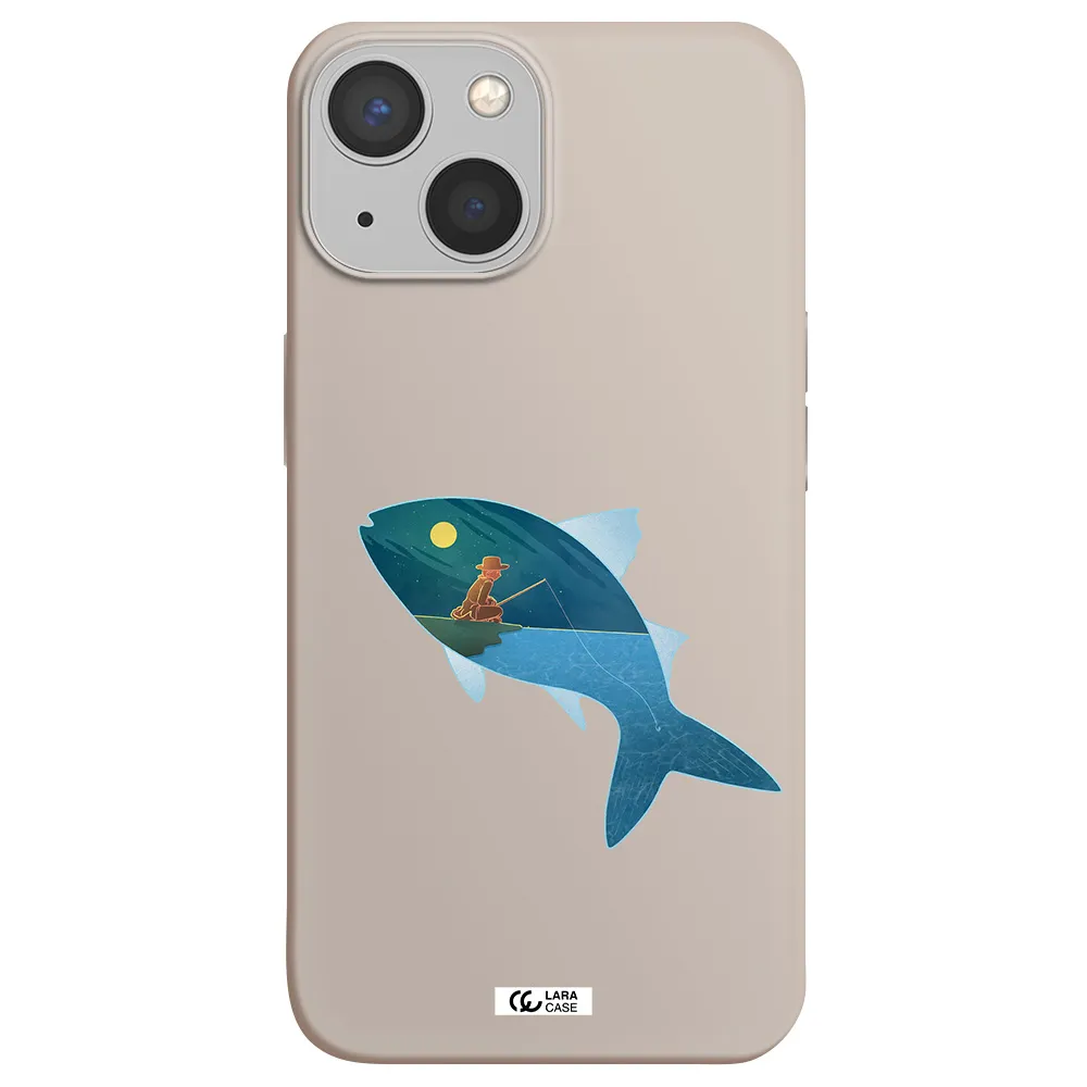 a fish with a man fishing Apple iPhone 13 Silicone Stone Case