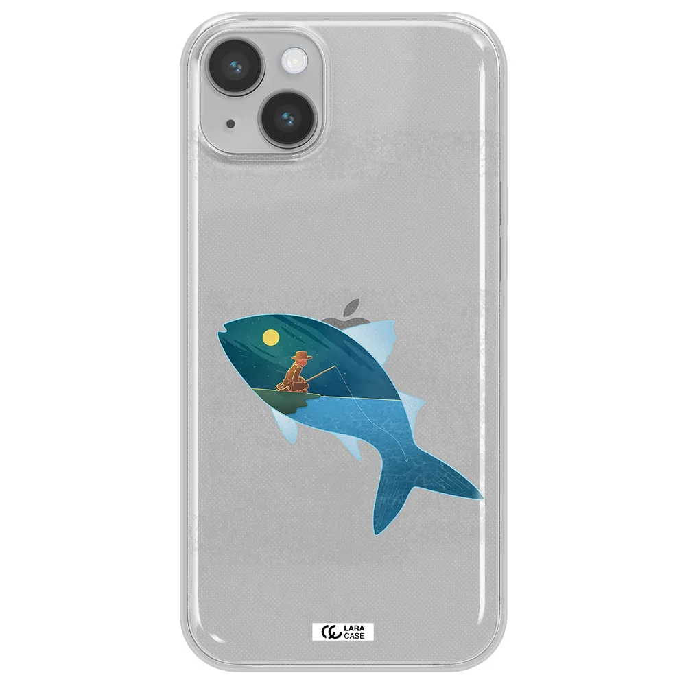 a fish with a man fishing Apple iPhone 14 Clear TPU Case