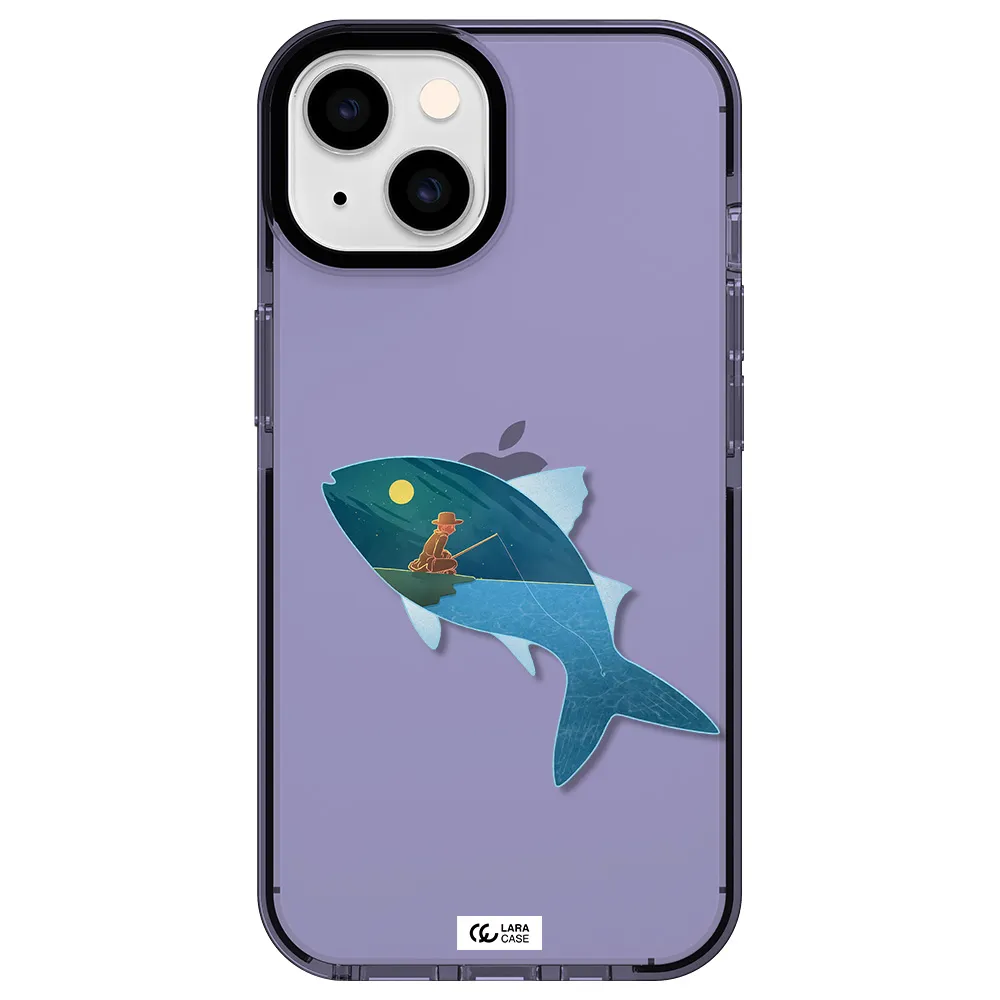 a fish with a man fishing Apple iPhone 14 impact Lilac Case