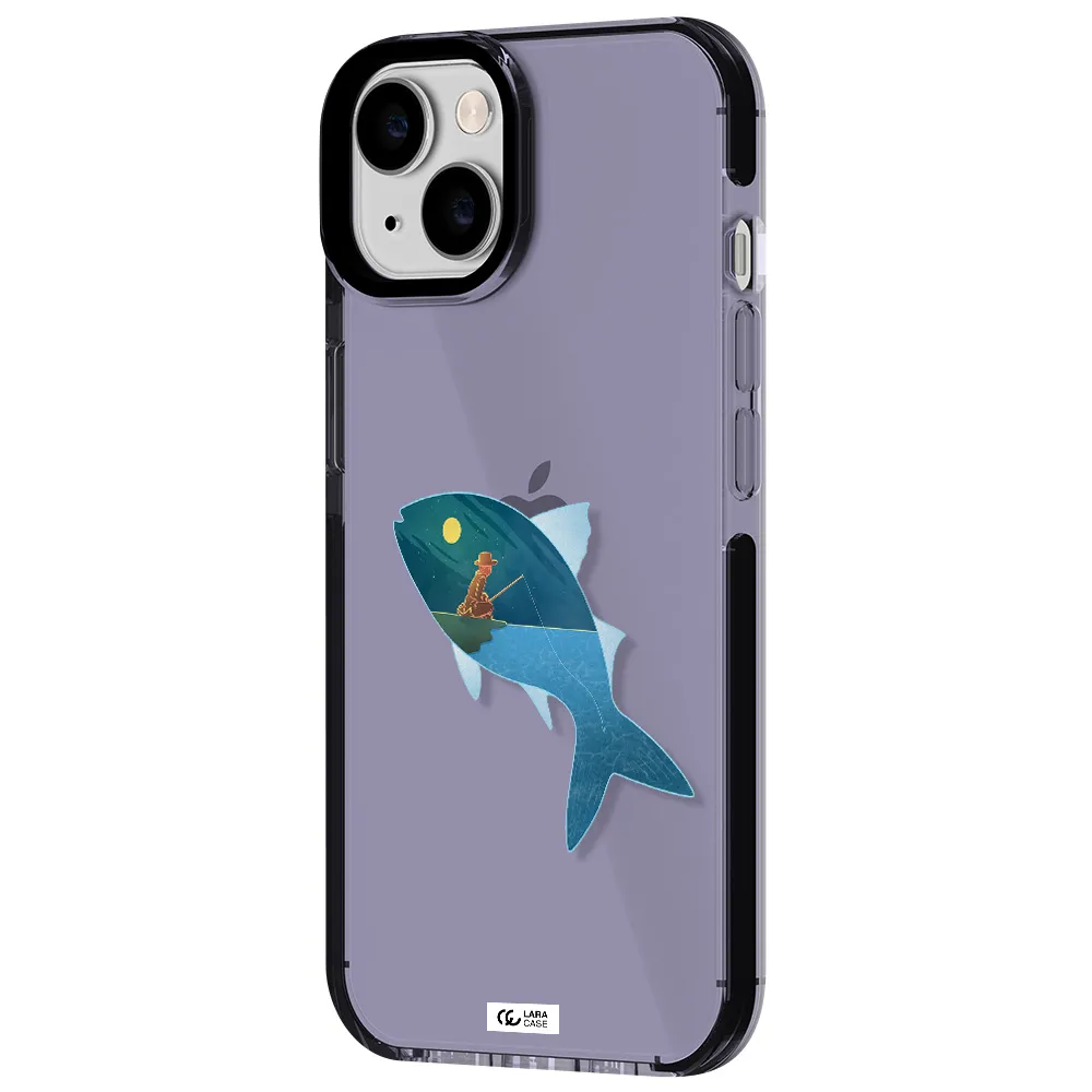 a fish with a man fishing Apple iPhone 14 impact Lilac Case
