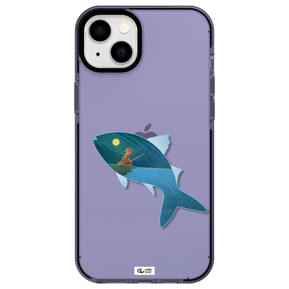 a fish with a man fishing Apple iPhone 14 plus impact Lilac Case