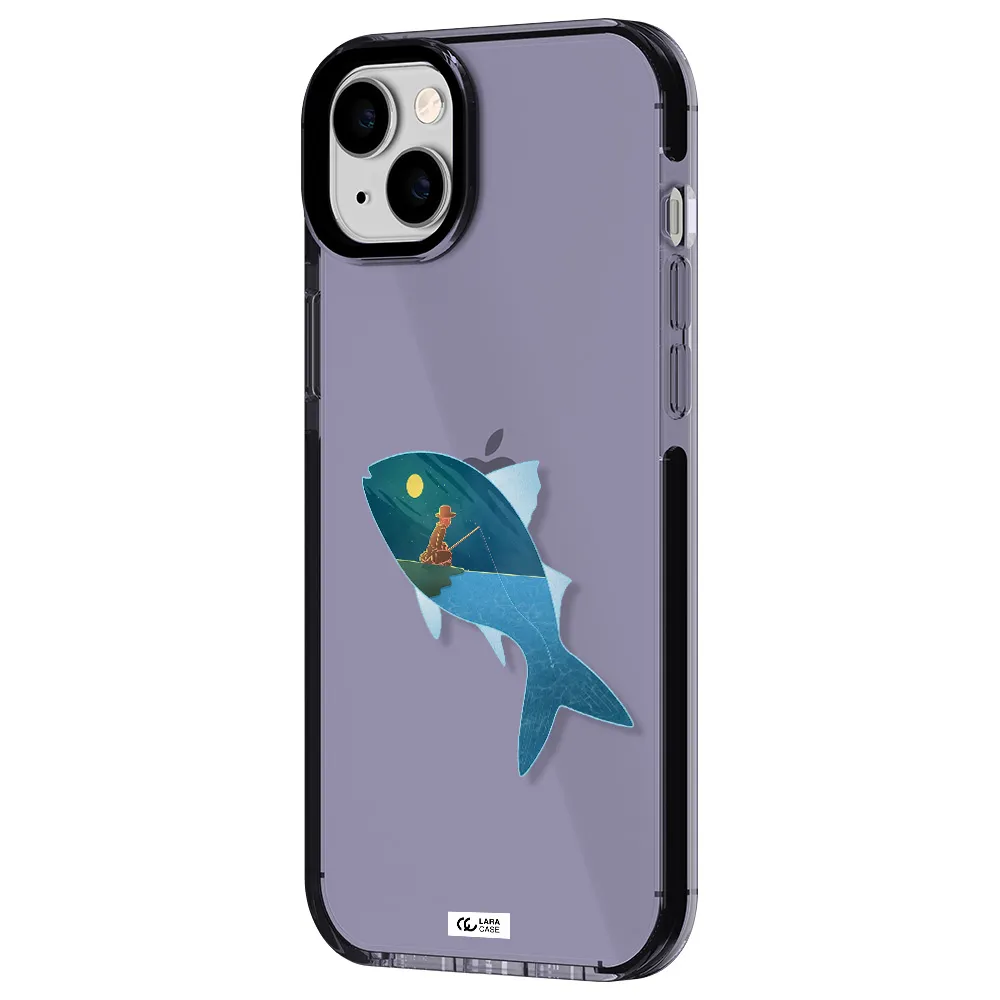 a fish with a man fishing Apple iPhone 14 plus impact Lilac Case