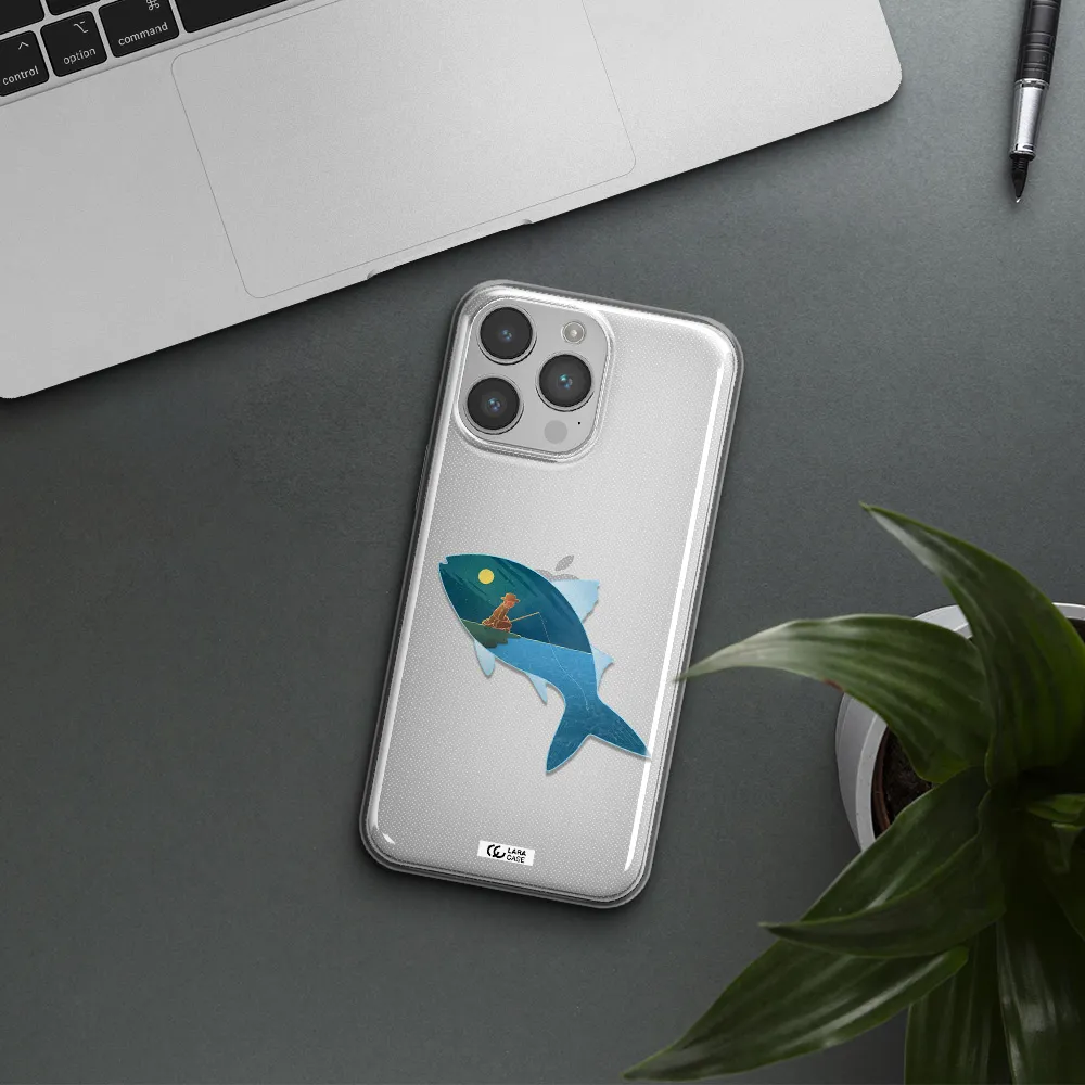 a fish with a man fishing Apple iPhone 14 pro Clear TPU Case